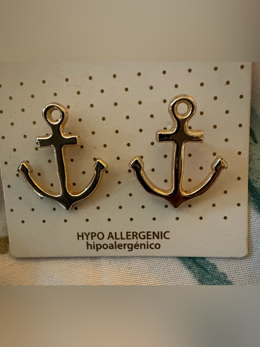 Hypoallergenic Gold Anchor Pierced Earrings - Nautical Accent